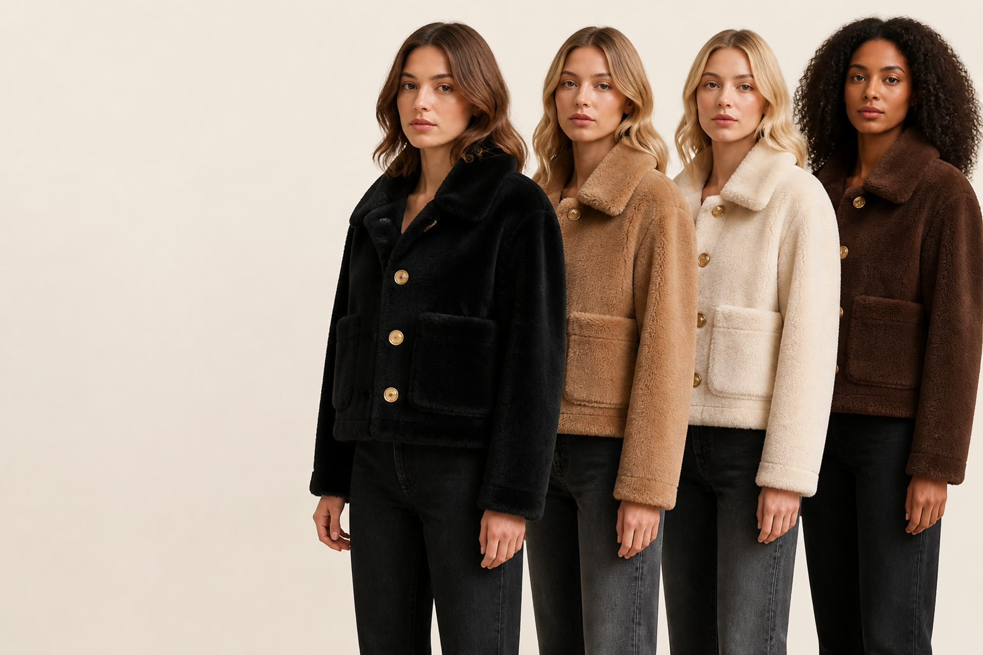 HS Faux Fur reversible jas in zwart, camel, beige en bruin