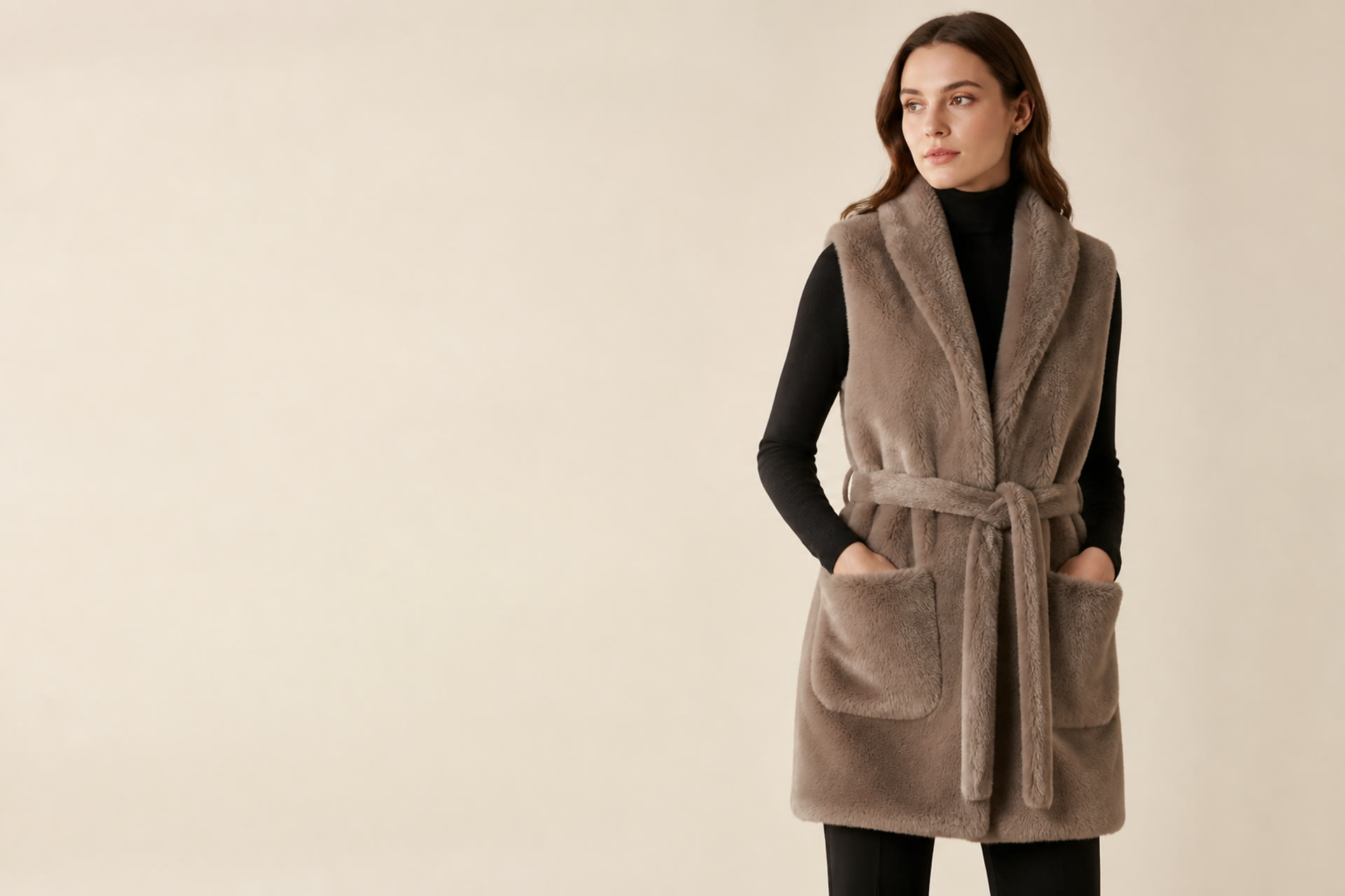Lang HS Faux Fur gilet met ceintuur
